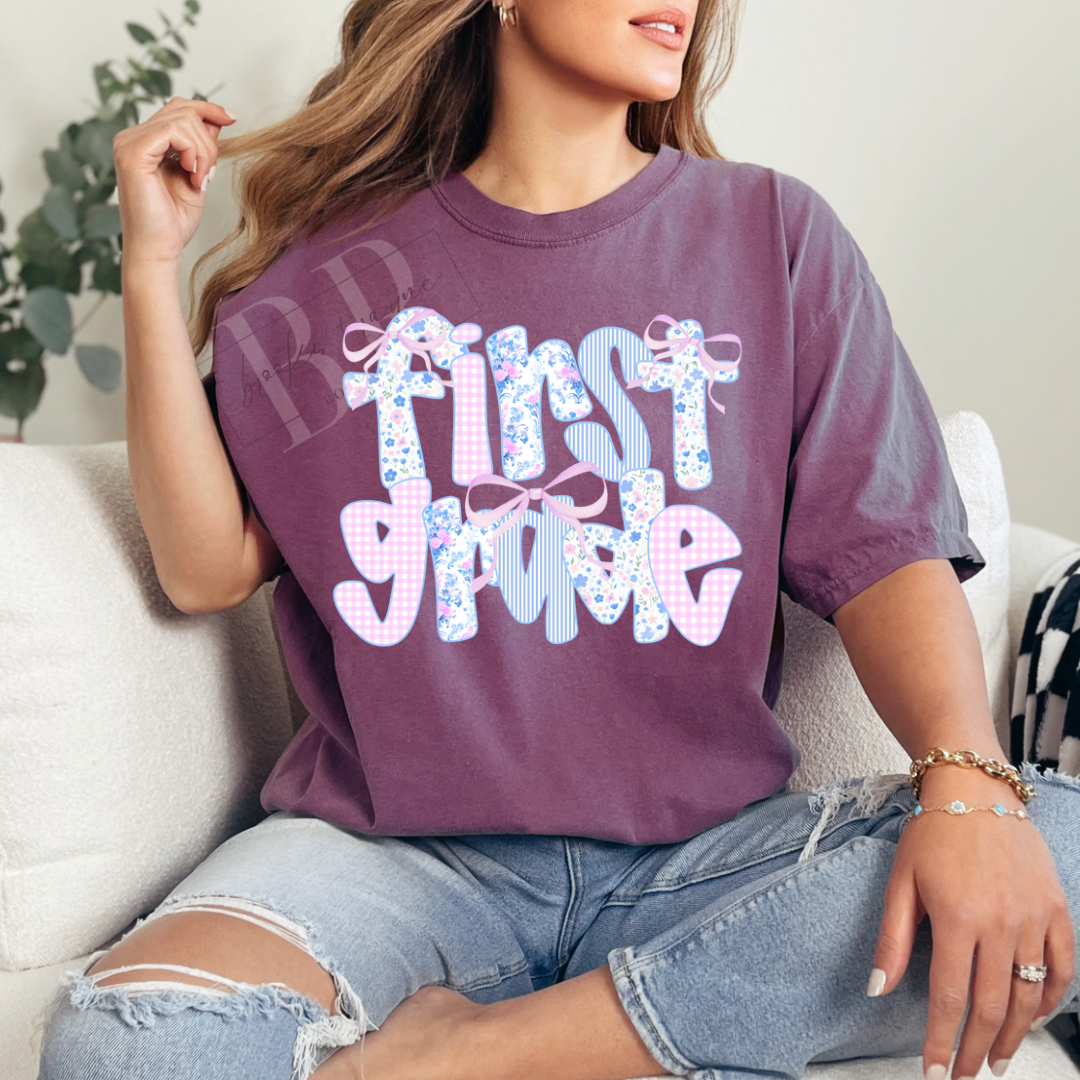 First Grade Floral and Stripes PREORDER