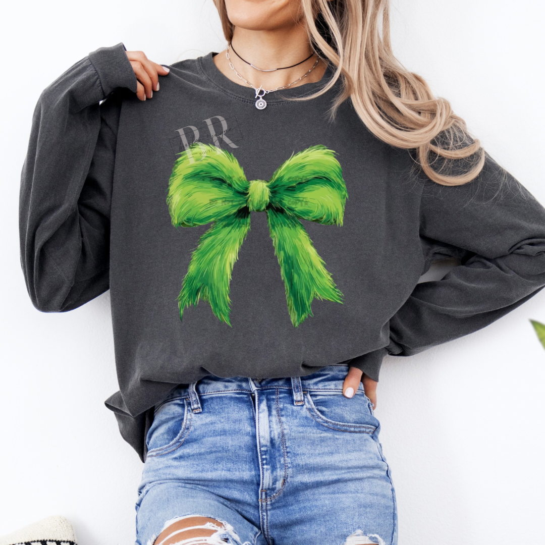 Green Fur Bow Long Sleeve PREORDER