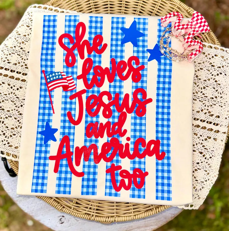 Striped She Loves Jesus & America Too PREORDER