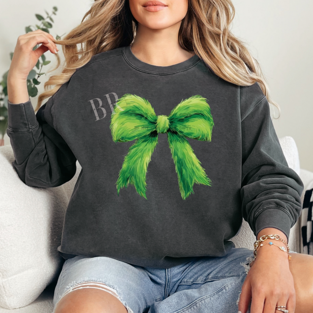 Green Fur Bow Sweatshirt PREORDER