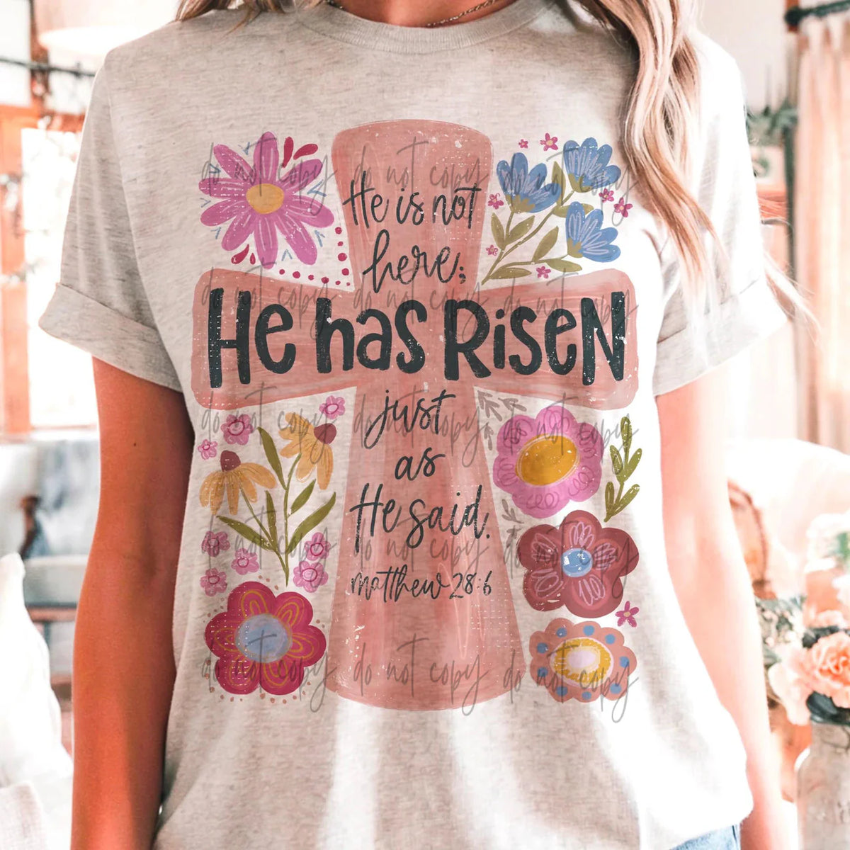 Floral He Is Risen Cross PREORDER
