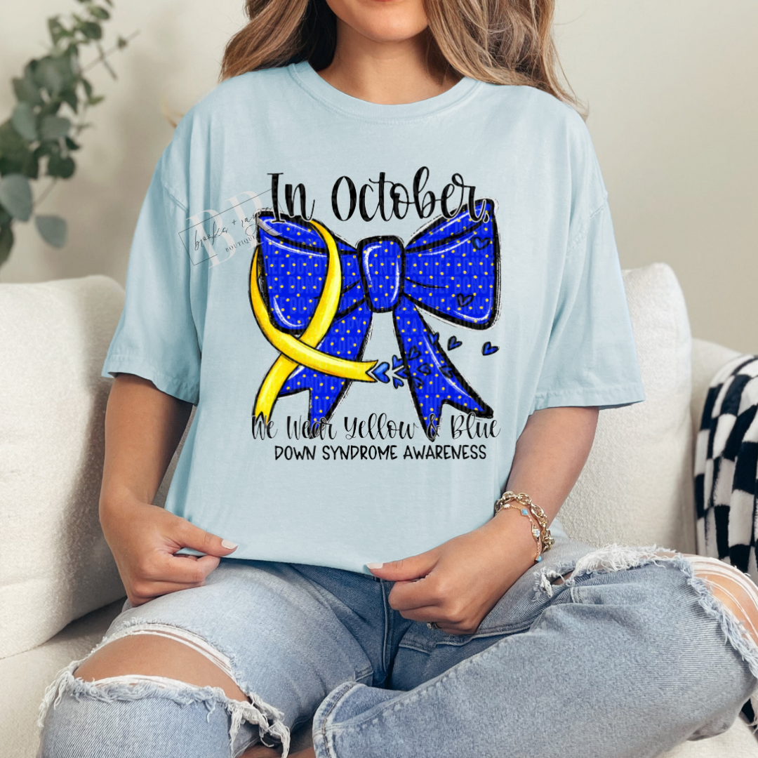 In Oct We Wear Blue and Gold Bow PREORDER