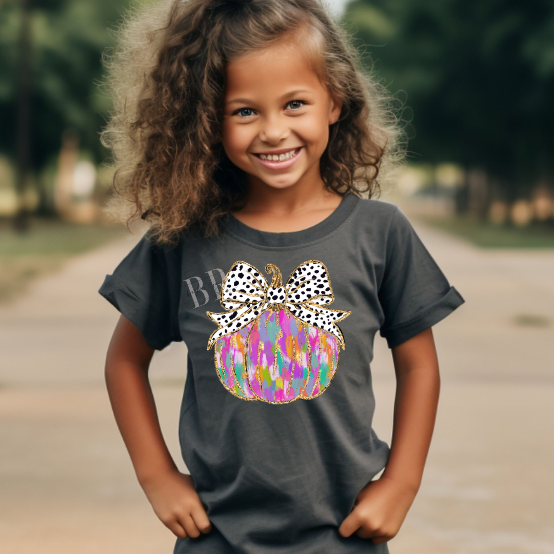 Toddler Brushstroke Pumpkin Bow PREORDER