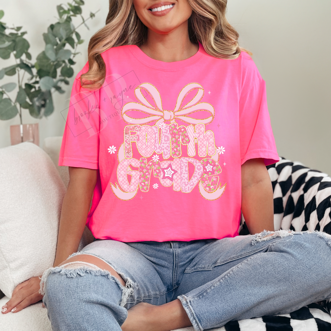 Youth Fourth Grade Floral Bow PREORDER