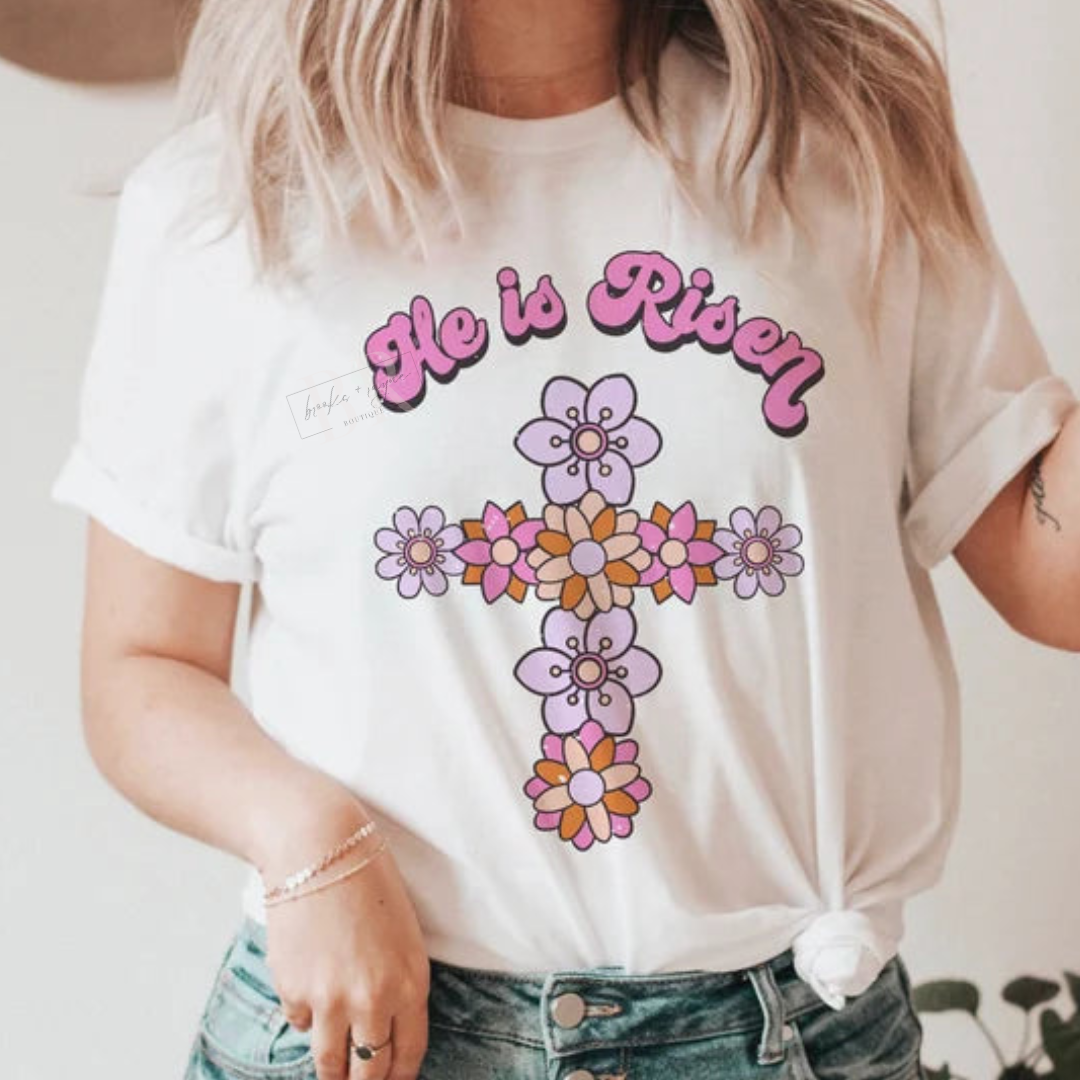 He Is Risen Floral Cross PREORDER